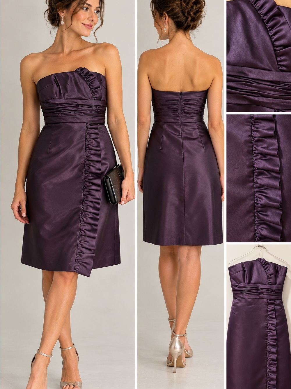 Priscilla of Boston Vintage Y2K Purple Satin Strapless Dress Size 12